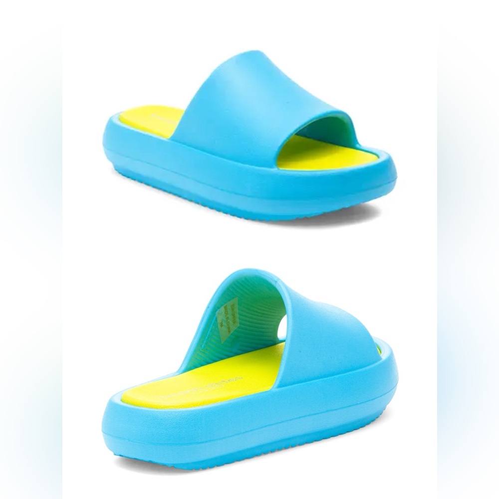 Beach slides by J/SLIDES Sandal in Turquoise/Yellow Eva Squish Slide Size 8 NIB